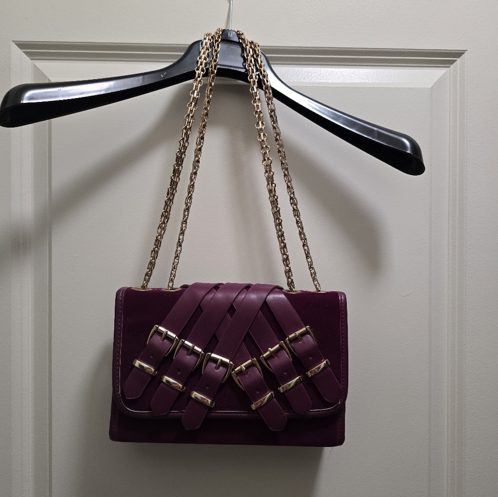 Shoe Dazzle Purple and Gold Crossbody Bag with Quilted Design